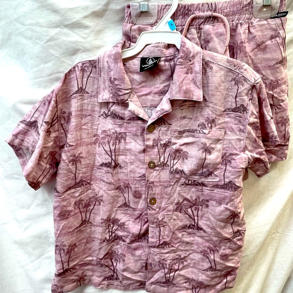 Valcom Pink Palm Tree Print Shirt and Shorts Set boys sz 6